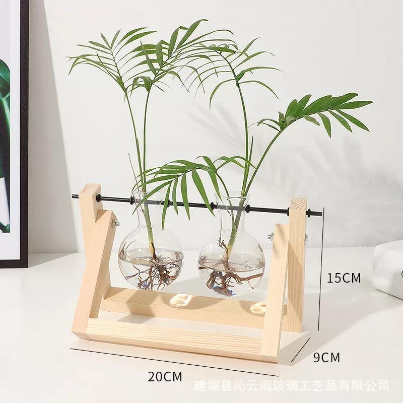 Glass Propagation Vase with A-Frame Wood Stand