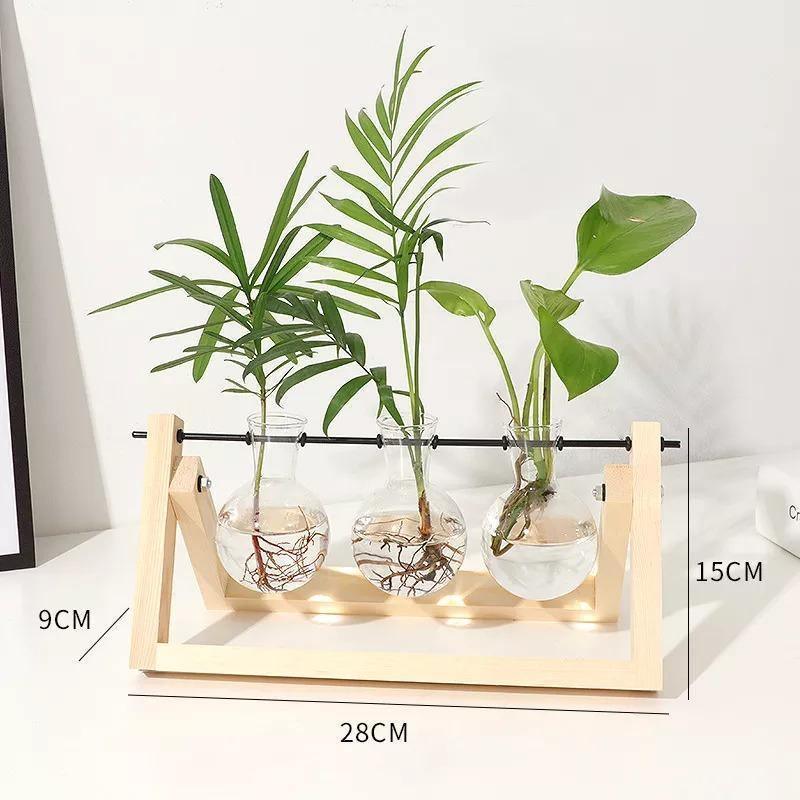 Glass Propagation Vase with A-Frame Wood Stand